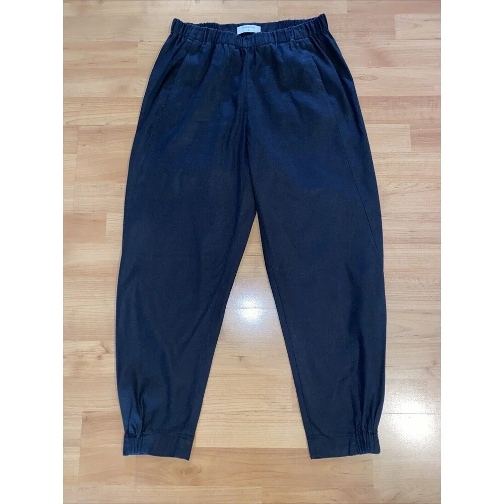 Babaton Black Dexter Pants Elastic Waist Linen Blend Slim Ankle Pants Size Small